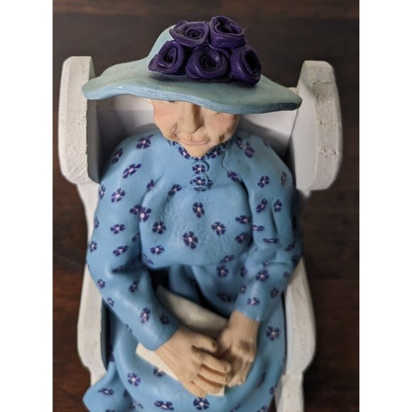 VTG Polymer Clay Handmade Old Woman Sitting on a Rocking Chair - 8" Hat Flowers - Picture 4 of 15
